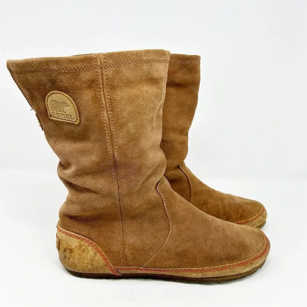 Sorel Women's Yaquina Tall Brown Suede Mid-Calf Pull On Boots Size 10.5
